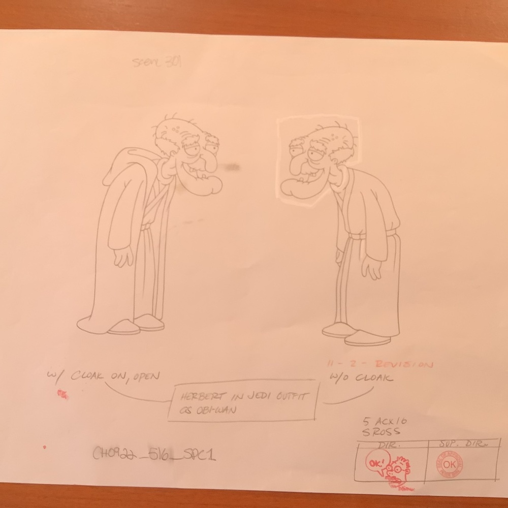 Original production art family guy blue harvest Star Wars Herbert jedi